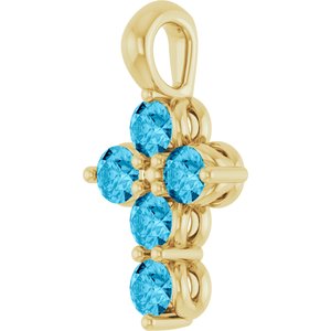 14K Yellow Gold Natural Aquamarine Cross Pendant