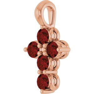 14K Rose Gold Natural Mozambique Garnet Cross Pendant