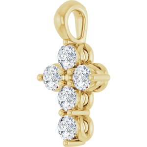 14K Yellow Gold Natural White Sapphire Cross Pendant