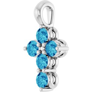14K White Gold Natural Blue Zircon Cross Pendant
