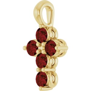 14K Yellow Gold Natural Mozambique Garnet Cross Pendant