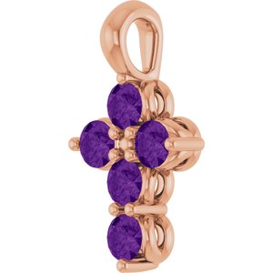 14K Rose Gold Natural Amethyst Cross Pendant