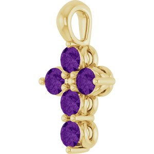 14K Yellow Gold Natural Amethyst Cross Pendant