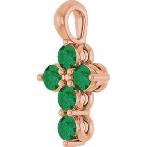 14K Rose Gold Natural Emerald Cross Pendant