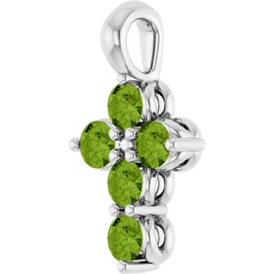 14K White Gold Natural Peridot Cross Pendant