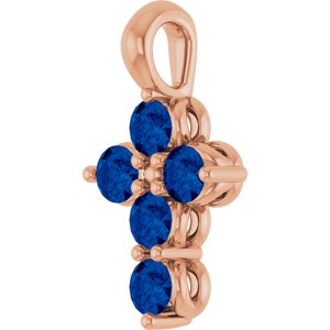14K Rose Gold Lab-Grown Blue Sapphire Cross Pendant