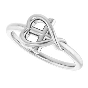 Platinum Cross with Heart Youth Ring