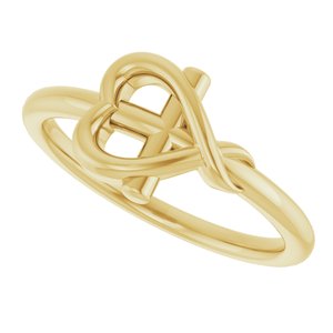14K Yellow Gold Cross with Heart Youth Ring