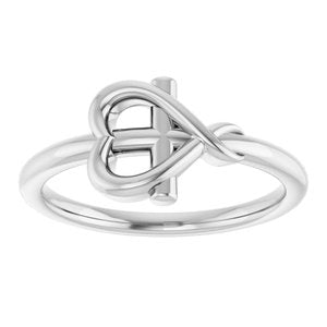 14K White Gold Cross with Heart Youth Ring