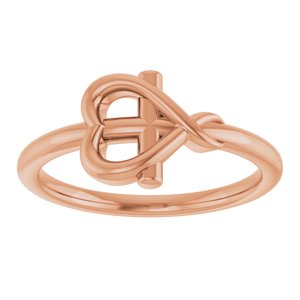 14K Rose Gold Cross with Heart Youth Ring