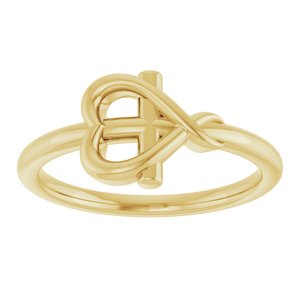 14K Yellow Gold Cross with Heart Youth Ring