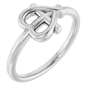 14K White Gold Cross with Heart Youth Ring