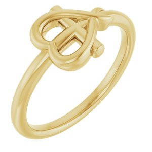14K Yellow Gold Cross with Heart Youth Ring