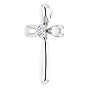 14K White Gold .10 CT Natural Diamond Cross Pendant