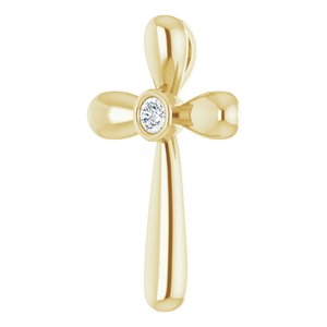 14K Yellow Gold .10 CT Natural Diamond Cross Pendant