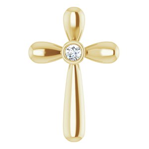14K Yellow Gold .10 CT Natural Diamond Cross Pendant