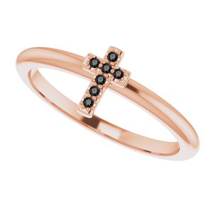 14K Rose Gold .04 CTW Natural Black Diamond Stackable Cross Ring
