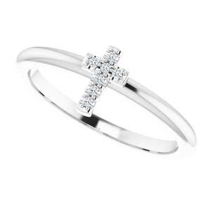 Platinum .03 CTW Natural Diamond Stackable Cross Ring
