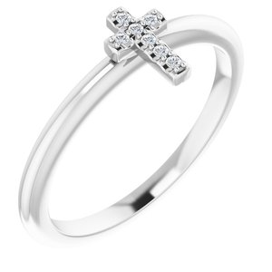 14K White Gold .03 CTW Natural Diamond Stackable Cross Ring