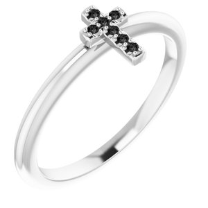 Platinum .04 CTW Natural Black Diamond Stackable Cross Ring