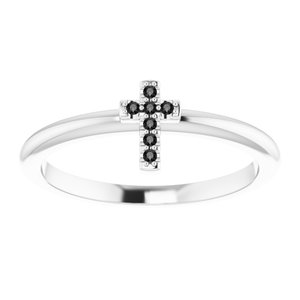 Platinum .04 CTW Natural Black Diamond Stackable Cross Ring