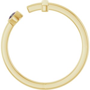 14K Yellow Gold Lab-Grown Alexandrite Negative Space Cross Ring