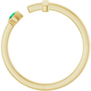 14K Yellow Gold Lab-Grown Emerald Negative Space Cross Ring