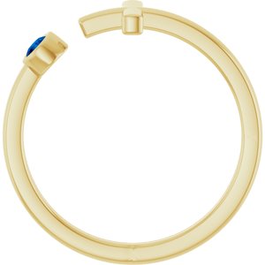 14K Yellow Gold Lab-Grown Blue Sapphire Negative Space Cross Ring