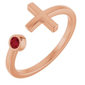 14K Rose Gold Lab-Grown Ruby Negative Space Cross Ring