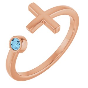 14K Rose Gold Natural Aquamarine Negative Space Cross Ring