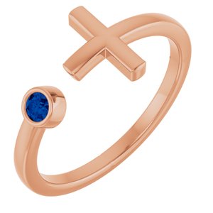 14K Rose Gold Lab-Grown Blue Sapphire Negative Space Cross Ring