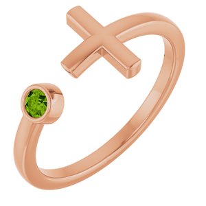 14K Rose Gold Natural Peridot Negative Space Cross Ring