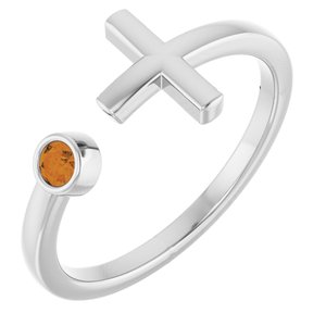 Platinum Natural Citrine Negative Space Cross Ring