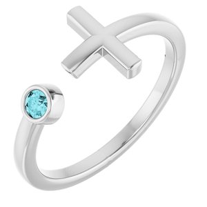 Platinum Natural Zircon Negative Space Cross Ring