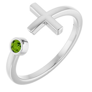Sterling Silver Natural Peridot Negative Space Cross Ring