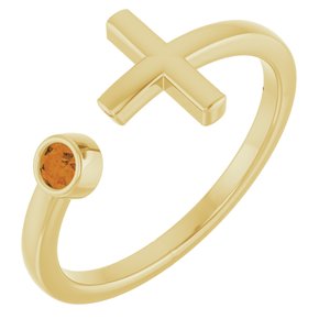 14K Yellow Gold Natural Citrine Negative Space Cross Ring