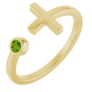 14K Yellow Gold Natural Peridot Negative Space Cross Ring