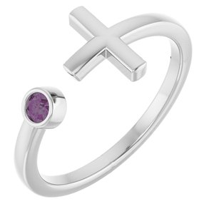 14K White Gold Lab-Grown Alexandrite Negative Space Cross Ring