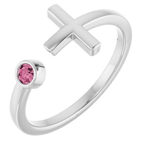 Sterling Silver Natural Pink Tourmaline Negative Space Cross Ring