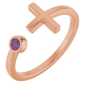 14K Rose Gold Lab-Grown Alexandrite Negative Space Cross Ring
