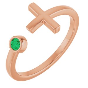 14K Rose Gold Natural Emerald Negative Space Cross Ring