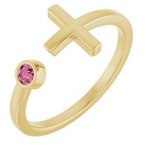 14K Yellow Gold Natural Pink Tourmaline Negative Space Cross Ring