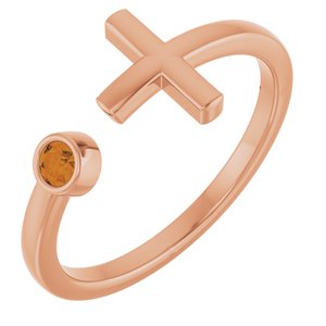 14K Rose Gold Natural Citrine Negative Space Cross Ring
