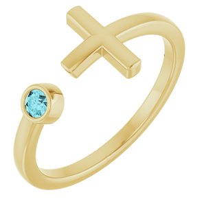 14K Yellow Gold Natural Zircon Negative Space Cross Ring