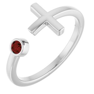 Platinum Natural Mozambique Garnet Negative Space Cross Ring