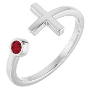 14K White Gold Lab-Grown Ruby Negative Space Cross Ring