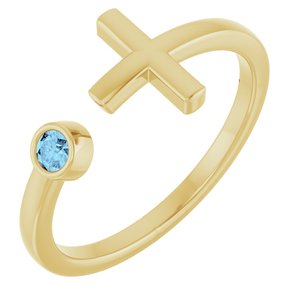 14K Yellow Gold Natural Aquamarine Negative Space Cross Ring