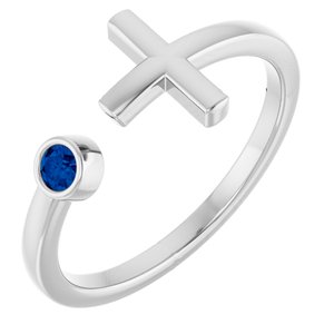 Sterling Silver Natural Blue Sapphire Negative Space Cross Ring
