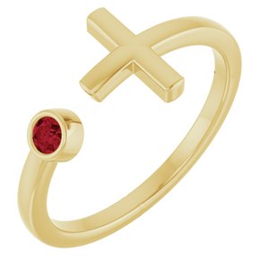 14K Yellow Gold Natural Ruby Negative Space Cross Ring