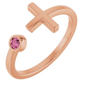 14K Rose Gold Natural Pink Tourmaline Negative Space Cross Ring